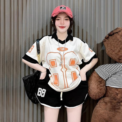 Number Printed Style Oversized Sports Fit T-shirt & Shorts for Women