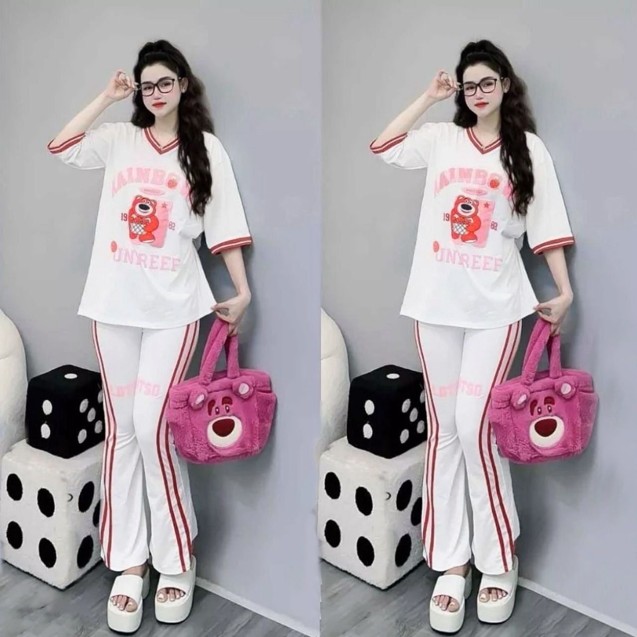 Short Sleeve Fashion Printed Pattern T-shirt & Pants for Women