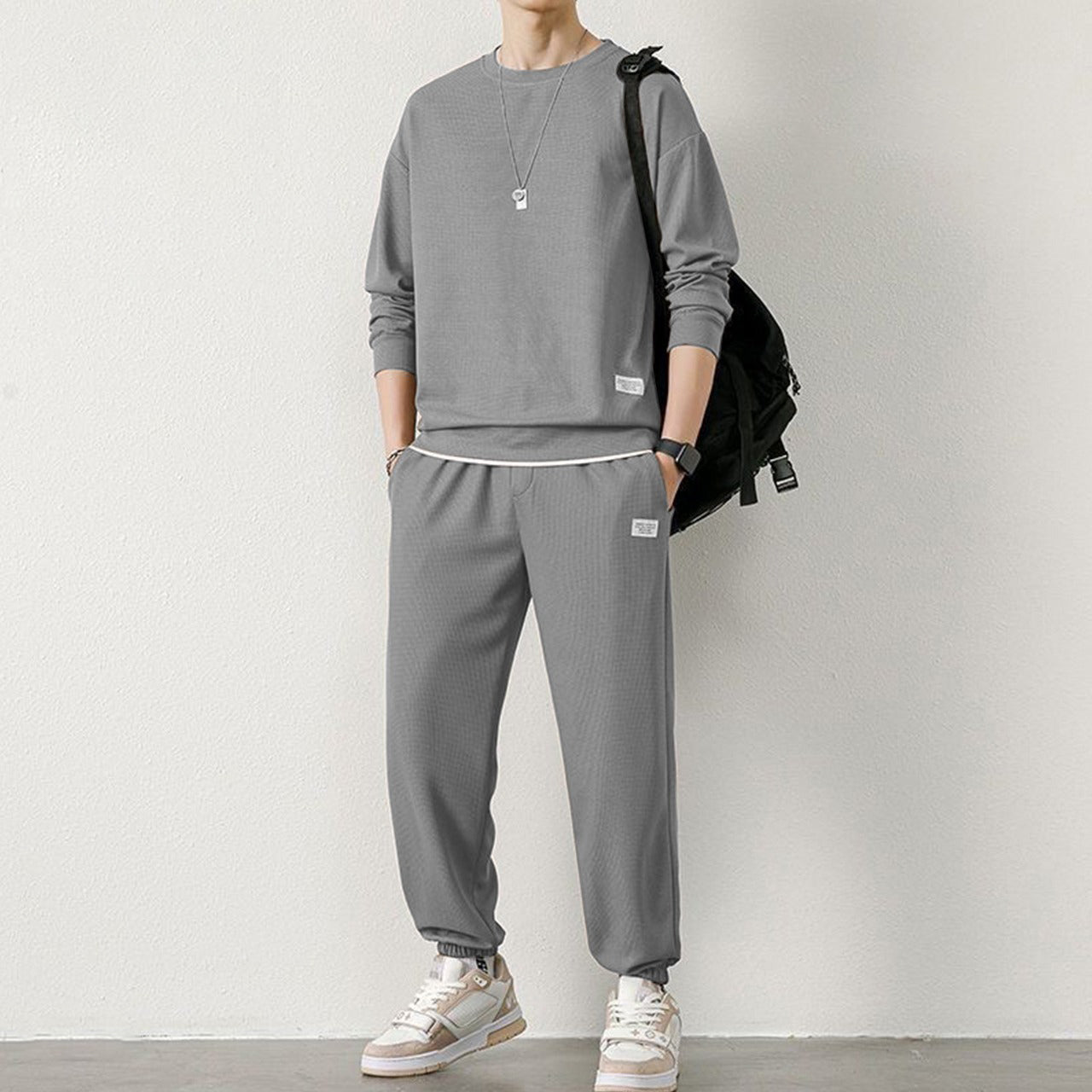 New Spring Style Men's Casual Solid Color Tracksuit & Pant Set