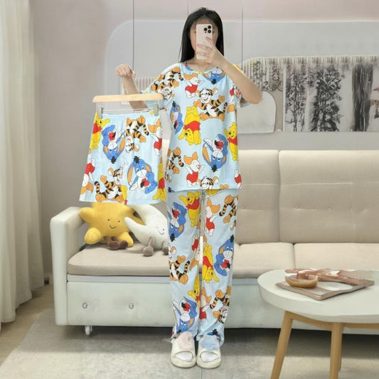 Floral Pattern Printed Home Wear Shorts Pant and T-shirt Set for Women