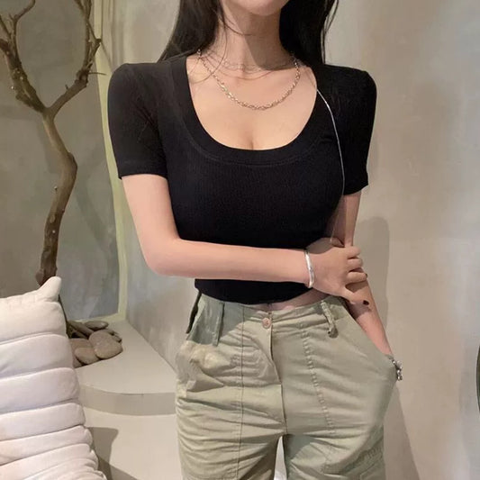 Stylish Solid Round Neck Crop Top for Women