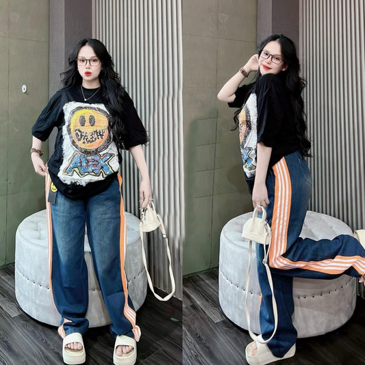 Summer Graphics Printed Fashion T-shirt & Wide Leg Pants for Women