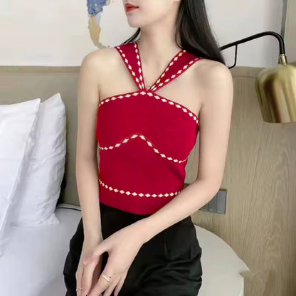 Off Shoulder Knitted Fashion Cross Camis Top for Women