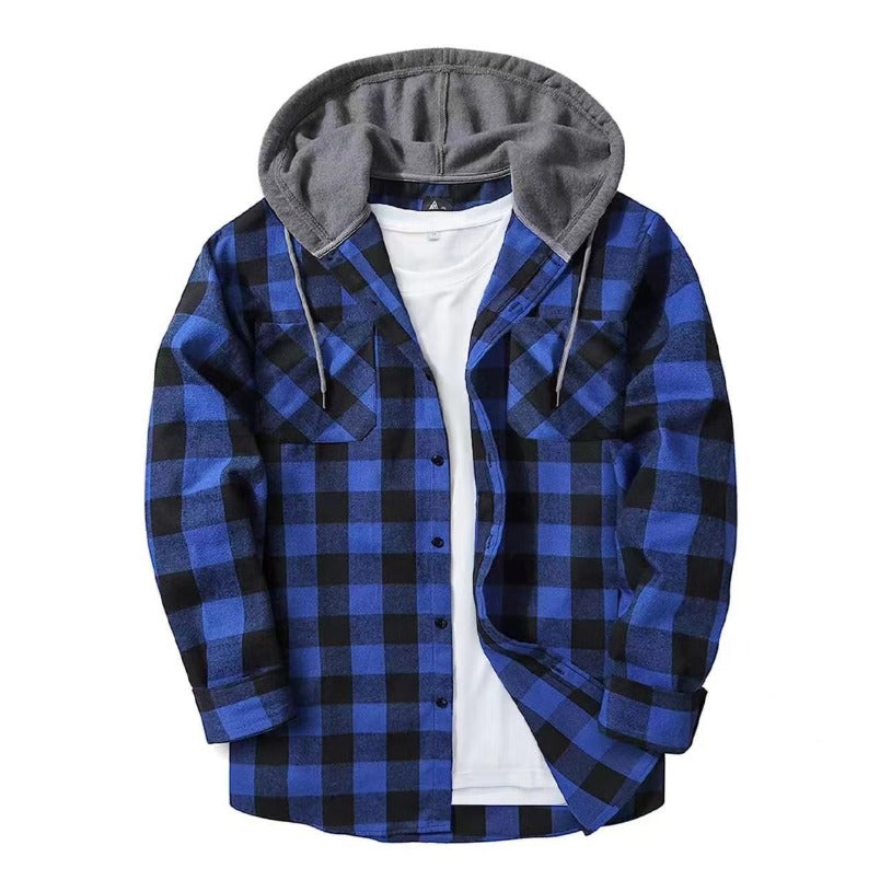 Latest Checkered Fashion Full Sleeve Hooded Shirt for Men