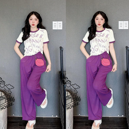 Latest Summer Printed Fashion Short Sleeve T-shirt & Pants for Women