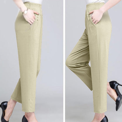 Elastic Waist Solid Color Straight Leg Pant for Women