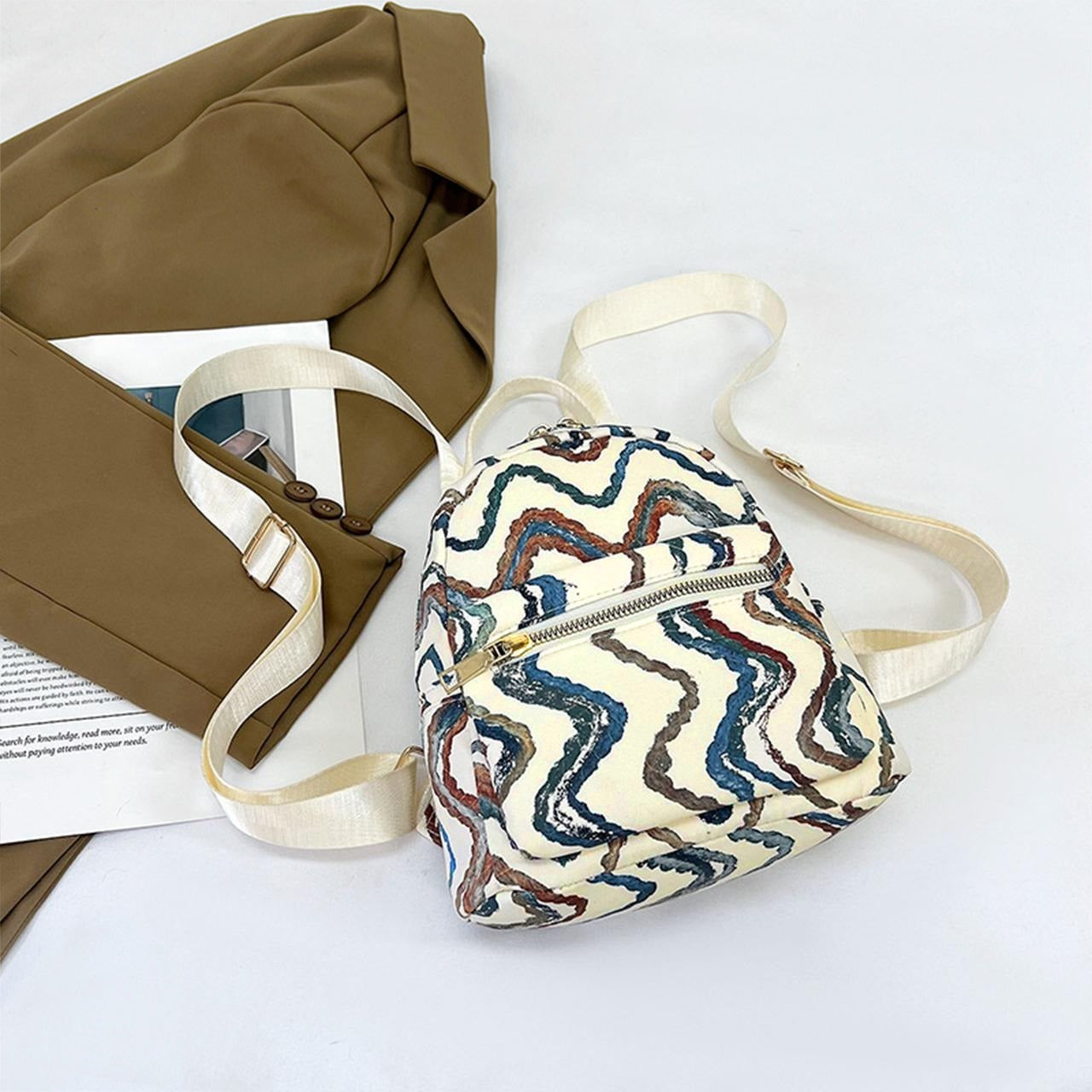 Minimal Small Floral Printed Backpack Bag for Women
