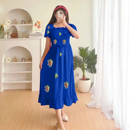 Trendy Printed Flower Midi Style Dress for Women