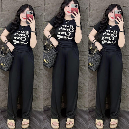 Smart Short Sleeve Fashion T-shirt & Long Pants for Women