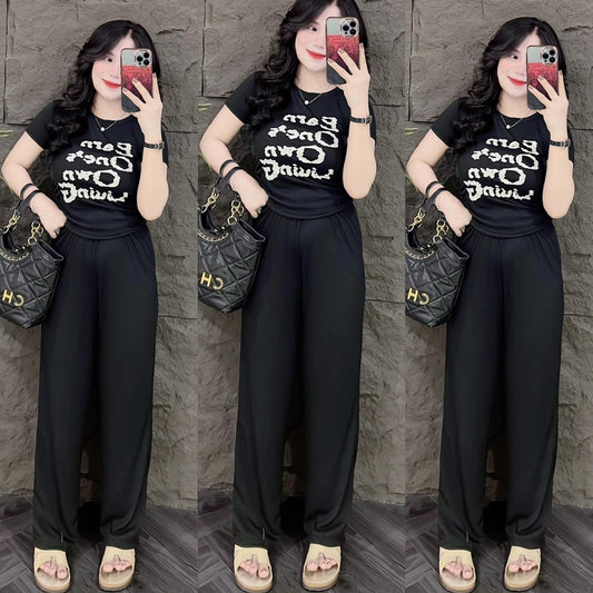 Smart Short Sleeve Fashion T-shirt & Long Pants for Women