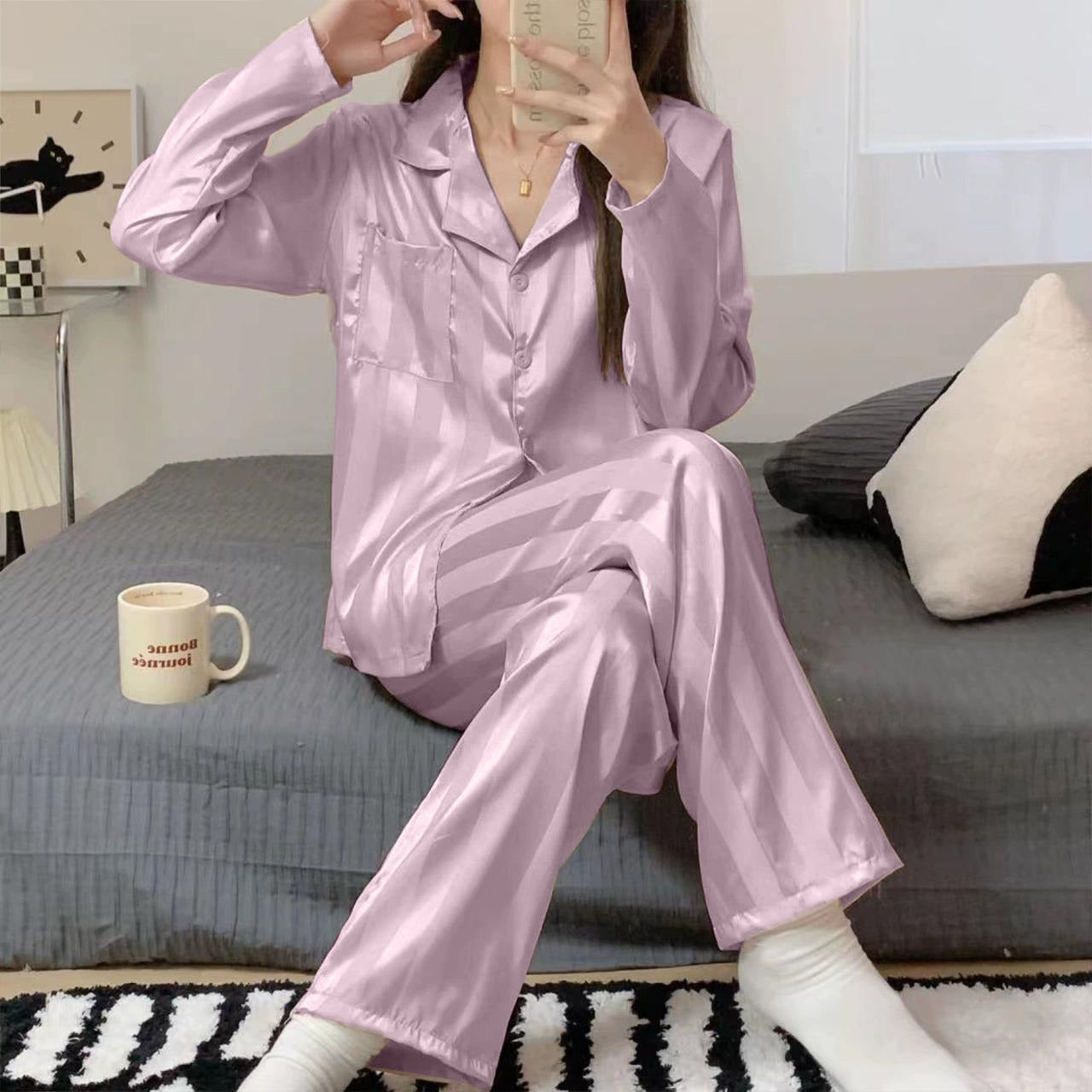 Silik Satin Striped Fashion Pajama for Ladies