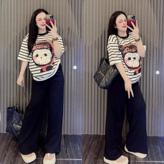 Graphics Printed Fashion Short Sleeve T-shirt & Pant for Women