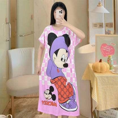 Cartoon Printed Round Neck Fashion Long Top for Ladies