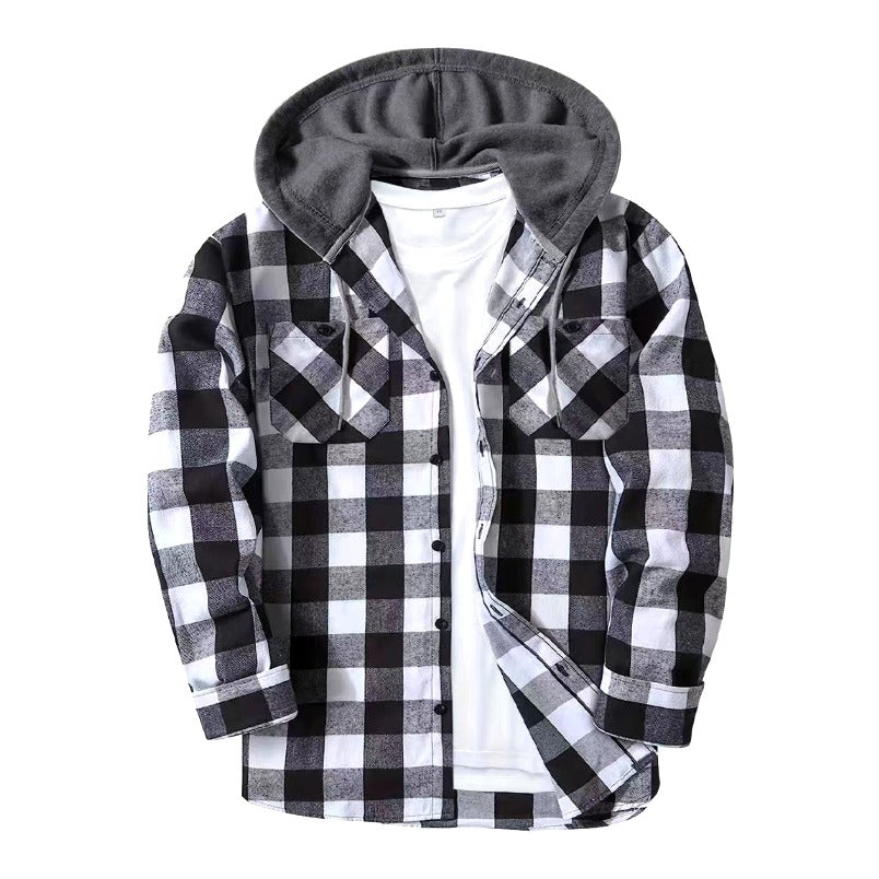 Latest Checkered Fashion Full Sleeve Hooded Shirt for Men