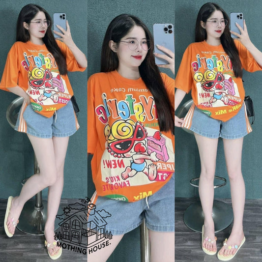Text Graphics Printed Fashion T-shirt & Shorts for Women