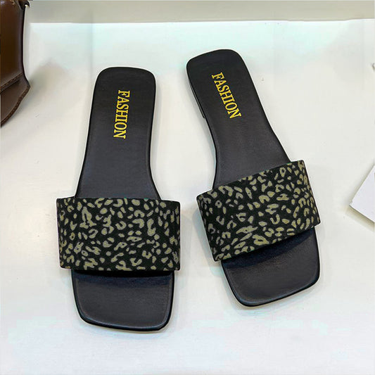 Single Band Leopard Pattern Casual Flat Sandals for Women