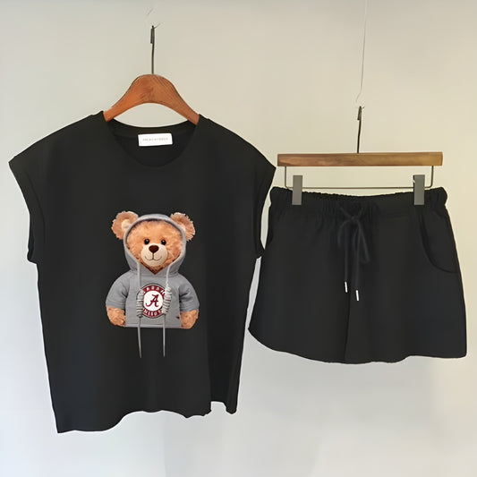 Graphics Printed Sleeveless T-shirt & Shorts for Girls