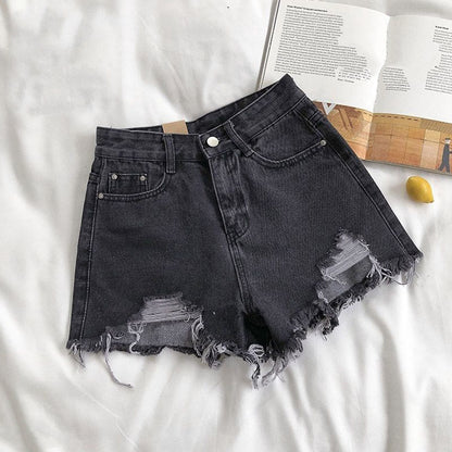 High Waist Korean Fashion Ripped Denim Shorts for Women