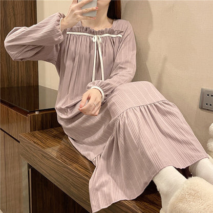 Spring Autumn Fashion Solid Color Night Wear Gown for Women