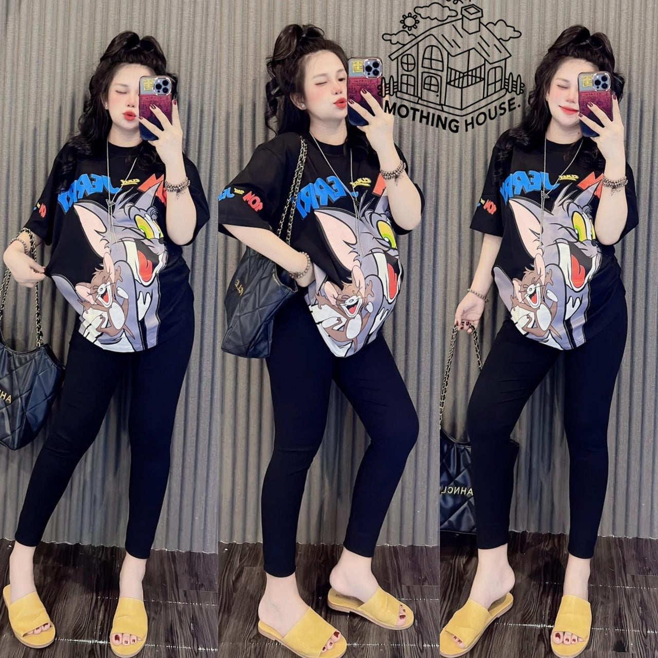 Cartoon Tom Printed T-shirt & Pants for Women