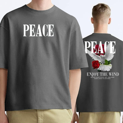 Peace Text Printed Fashion Short Sleeve T-shirt for Men