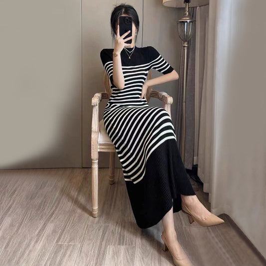 Striped Pattern Casual Full-Length Dress for Women
