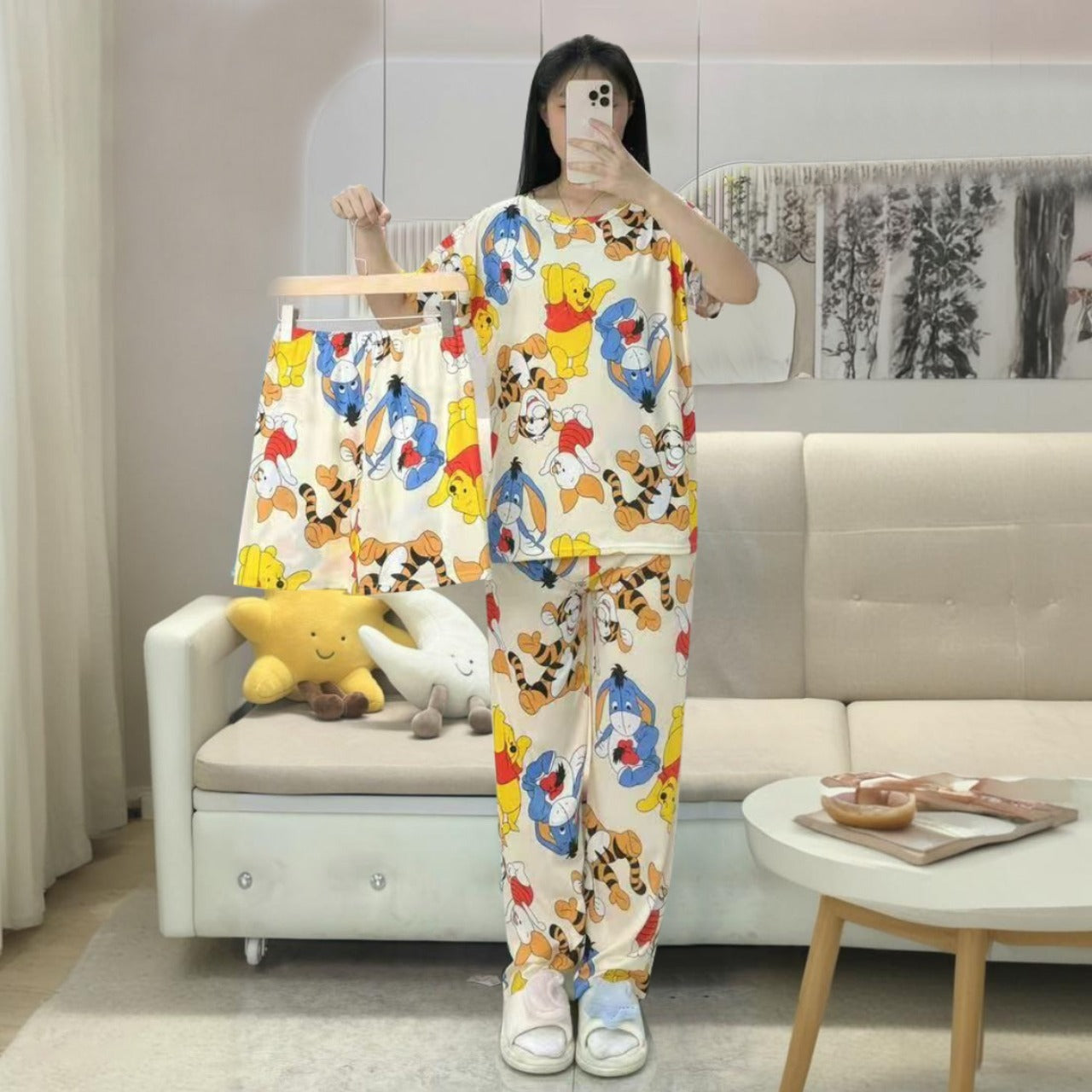 Floral Pattern Printed Home Wear Shorts Pant and T-shirt Set for Women