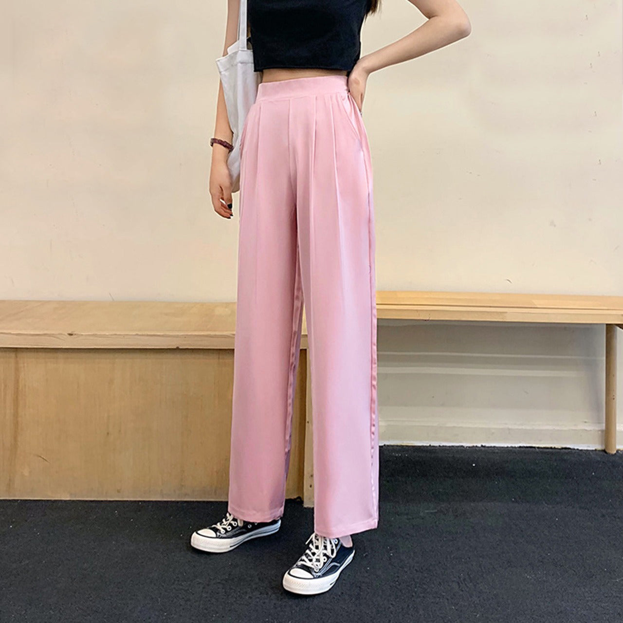 Solid Color Wide Leg High Waist Korean Pants for Women