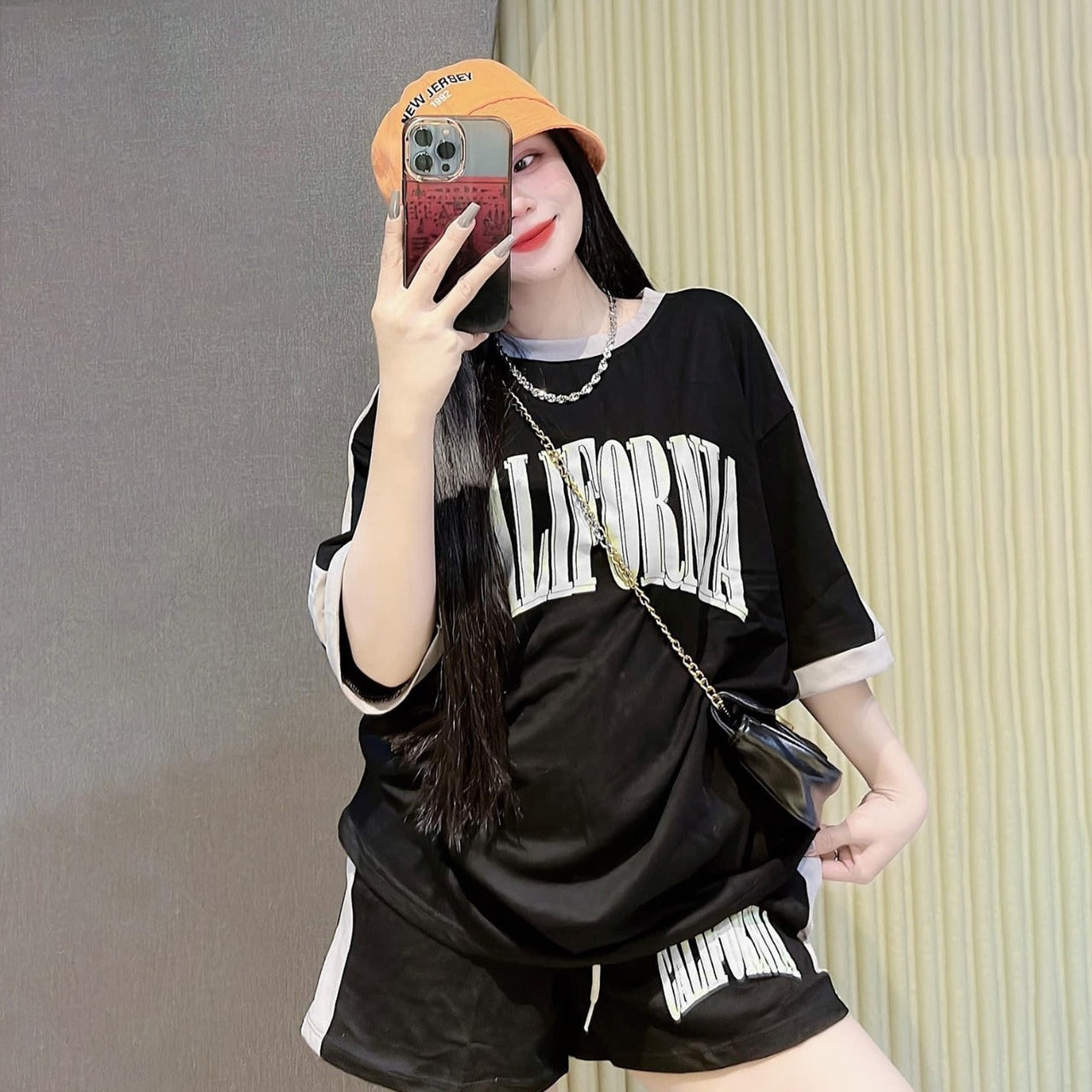 Text Printed Fashion Oversized Casual T-shirt & Shorts for Women