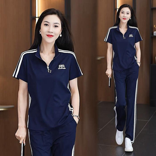 Lined Pattern Streetwear Jogging Tracksuit for Women