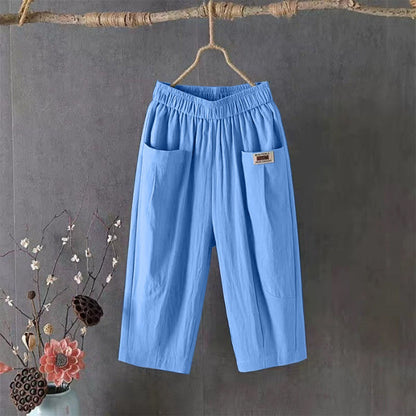 Solid Cotton Linen Wide Leg Pants for Women