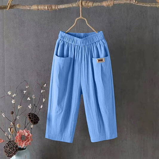 Solid Cotton Linen Wide Leg Pants for Women