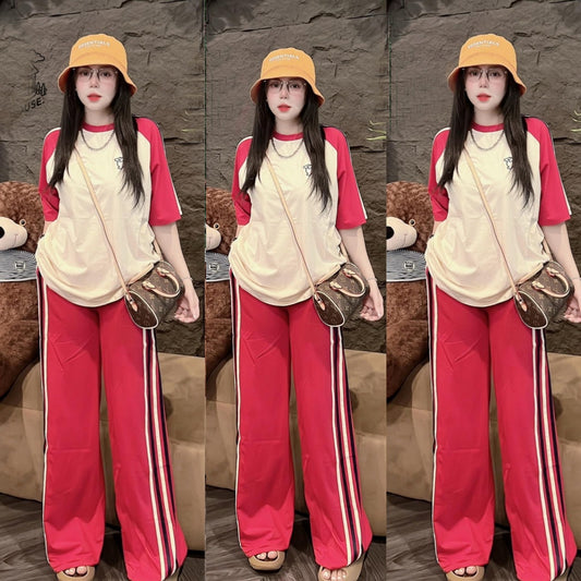 Outdoor Korean Fashion T-shirt & Lined Wide Leg Pant for Women