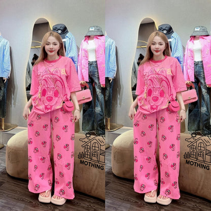 Printed Fashion Loose Fit Casual T-shirt & Pants for Women
