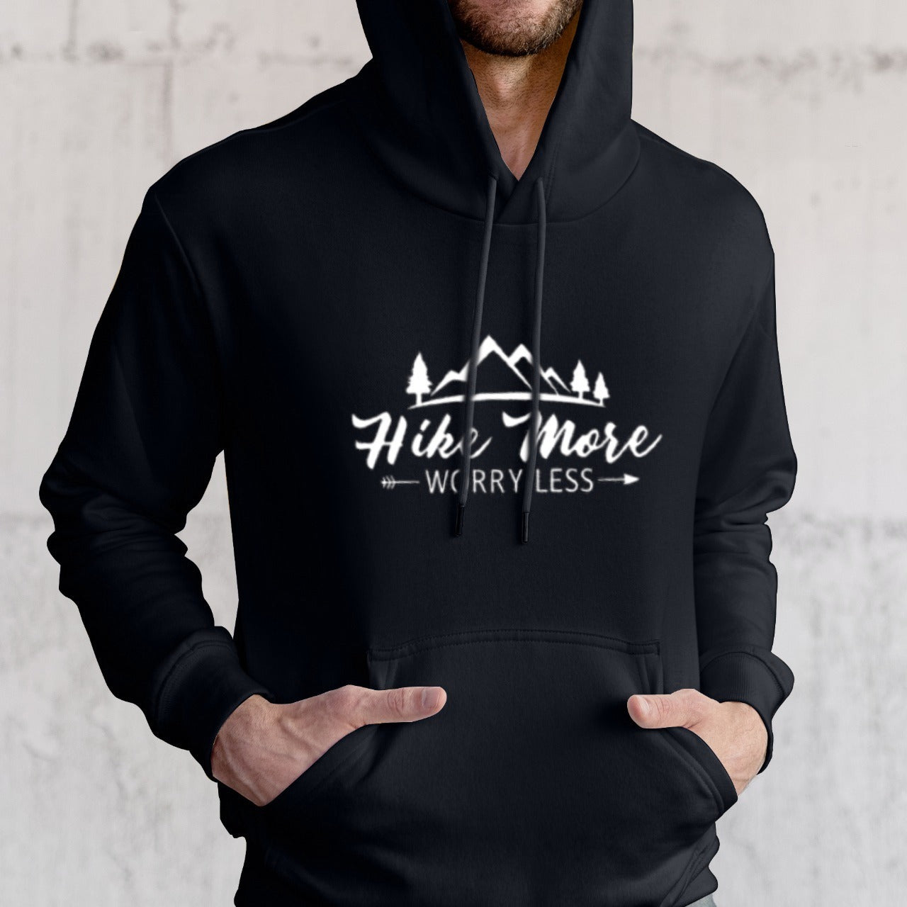 Hike More Text Printed Solid Color Hooded Sweatshirt for Men