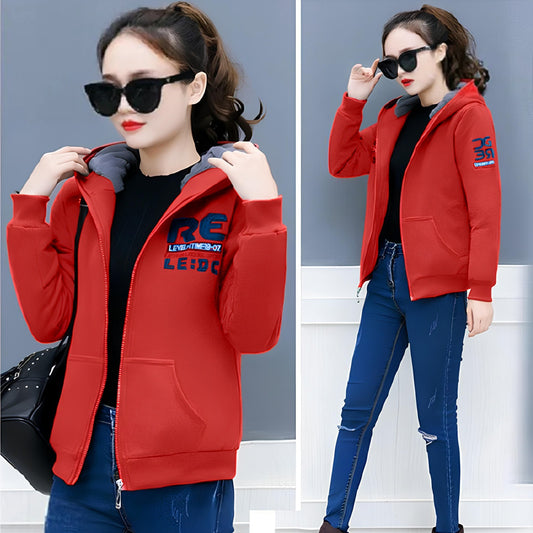 Latest Fashion PU Long Sleeve Cardigan Hooded Jacket for Girls