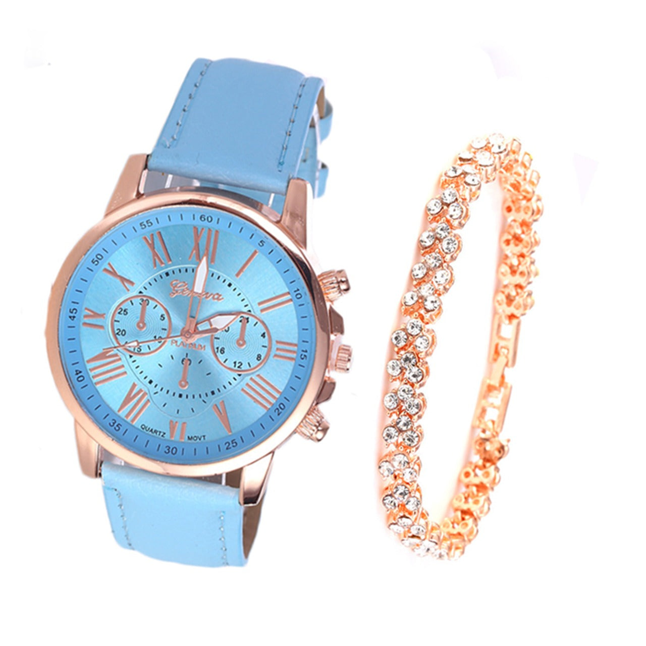 Roman Dial Style Solid Strap Wrist Watch & Bracelet for Women