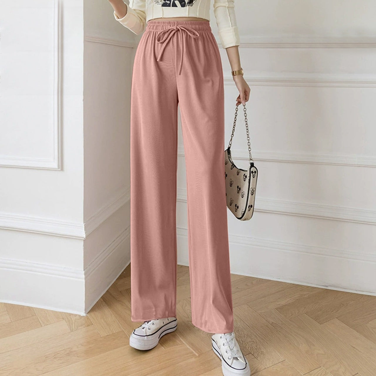 Latest Drawstring Ice Silk Wide Leg Pants for Women