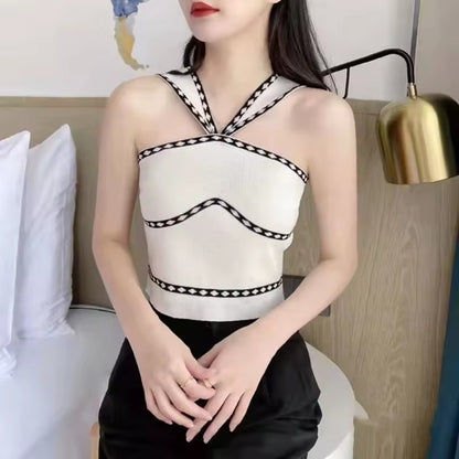 Off Shoulder Knitted Fashion Cross Camis Top for Women