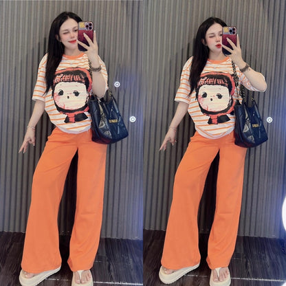 Graphics Printed Fashion Short Sleeve T-shirt & Pant for Women