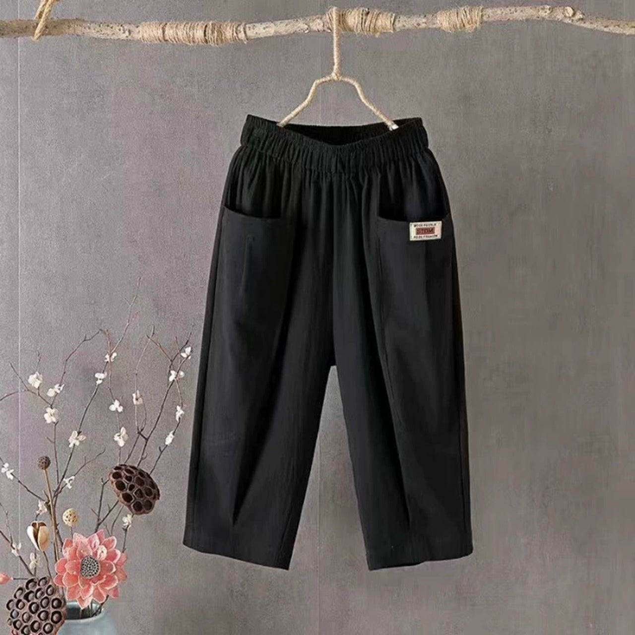 Solid Cotton Linen Wide Leg Pants for Women