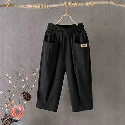 Solid Cotton Linen Wide Leg Pants for Women