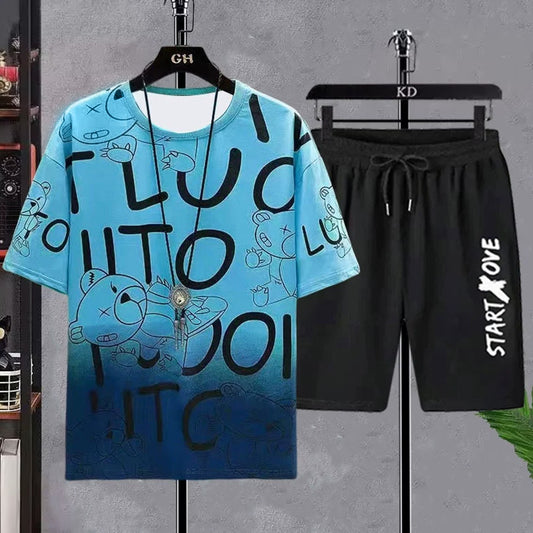 Design Printed Pattern Casual T-shirt & Shorts for Men