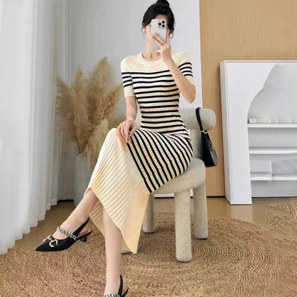 Striped Pattern Casual Full-Length Dress for Women