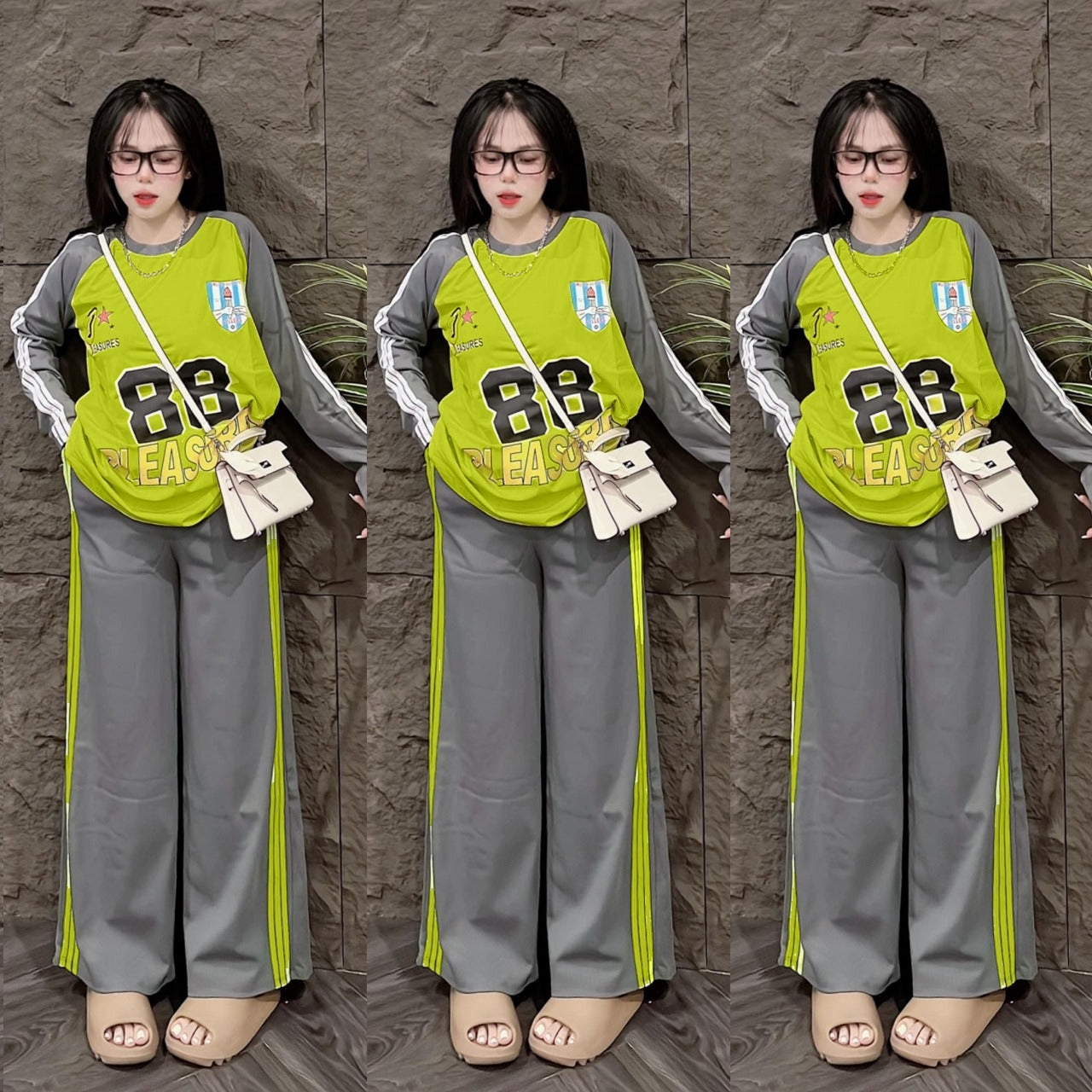 Printed Long Sleeve T-shirt & Wide Leg Pant Set for Women
