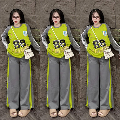 Printed Long Sleeve T-shirt & Wide Leg Pant Set for Women