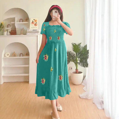 Trendy Printed Flower Midi Style Dress for Women
