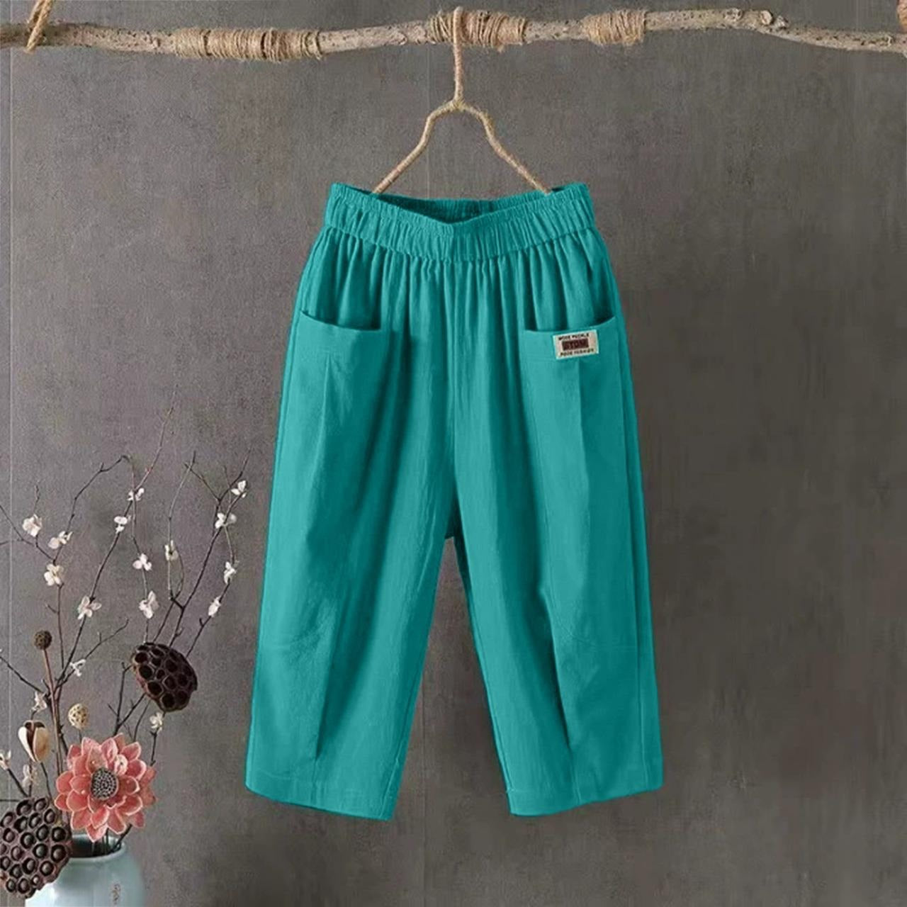Solid Cotton Linen Wide Leg Pants for Women