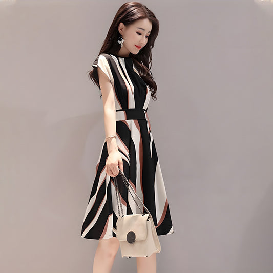 Street Style Korean Fashion Printed Midi Dress for Women