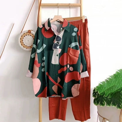 Casual Colorblock Printed Shirt & Pant for Women